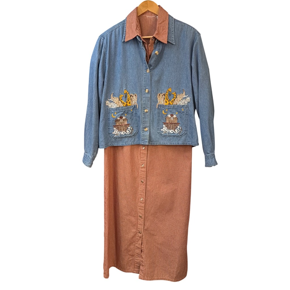 Vintage Christopher & Banks Denim Jacket Dress Set Teacher Core Whimsical Retro